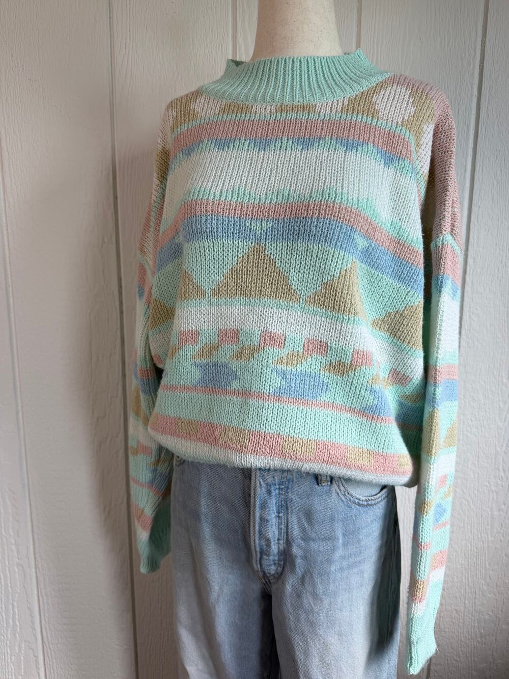 Vintage 90s Pastel Southwestern Geometric Sweater Women’s M Cottagecore